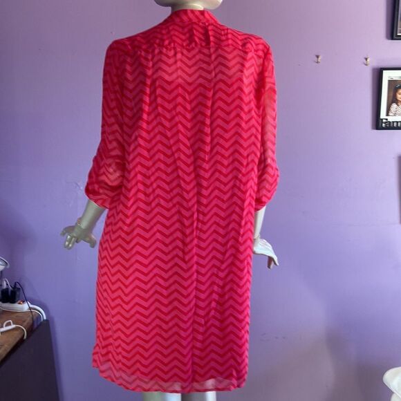 Tacera Pink Red Chevron Tank Dress w/ Sheer Overlay Women’s Size Large - Picture 2 of 4
